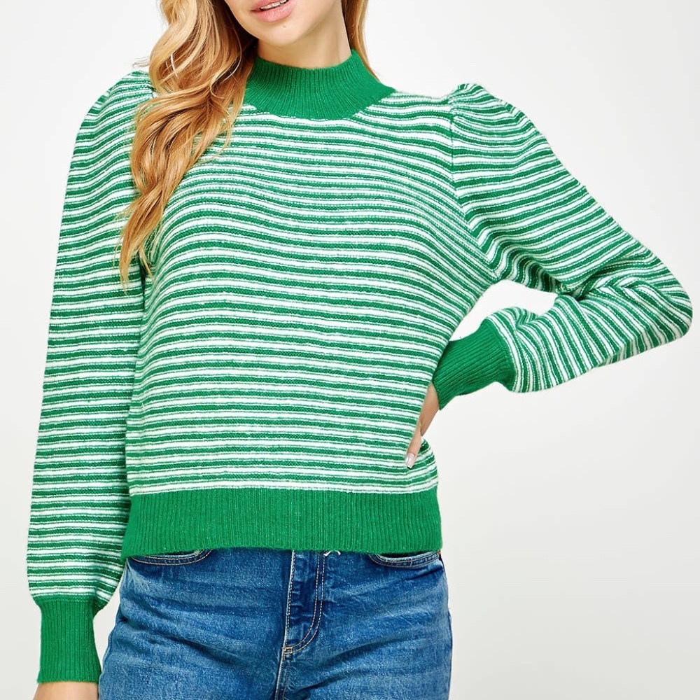 Striped Pattern Mock Neck Sweater